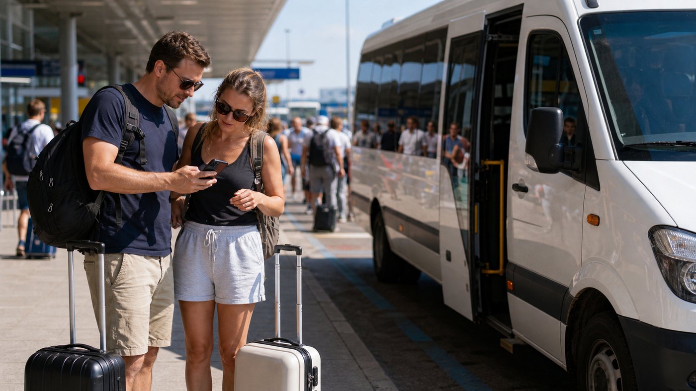 Burgas Airport bus stop with the M-BUS service to Sunny Beach